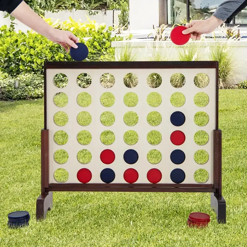 Classic 4-in-a-Row Wooden Board Game | Jumbo Ring Toss Set in Solid Pine