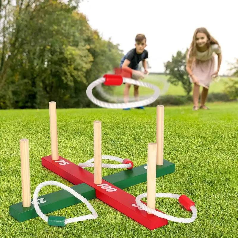 Classic Wooden Garden Quoits Game – Ring Toss Set for Family Outdoor Fun