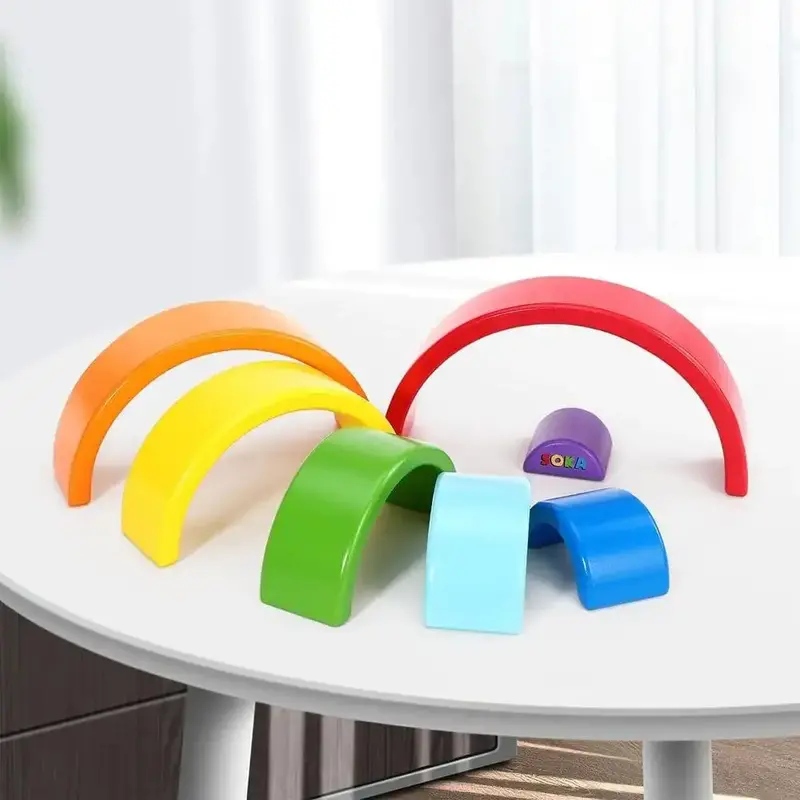 Classic Wooden Rainbow Stacker | 7-Piece Montessori-Inspired Fine Motor Skill Toy by SOKA