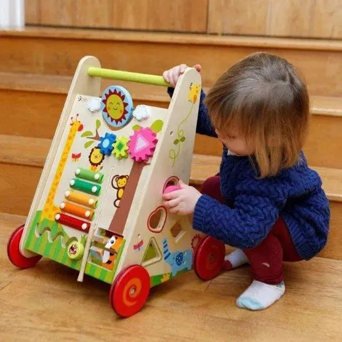 CLASSIC WORLD Wooden Baby Walker | Multi-Activity Push Toy with Xylophone, Blocks & Gears