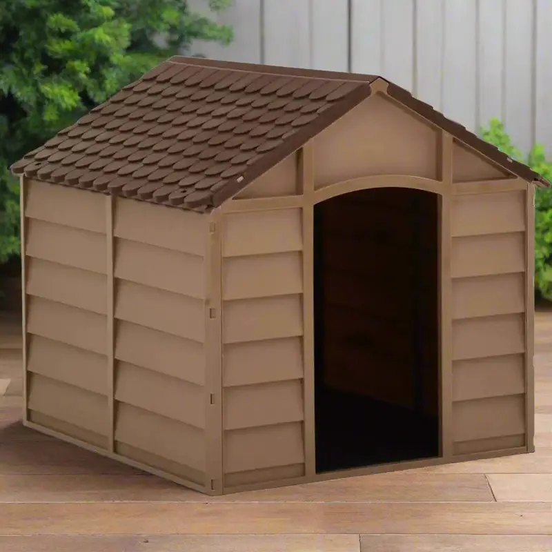 Compact Brown Plastic Dog House – Lightweight Indoor/Outdoor Pet Kennel