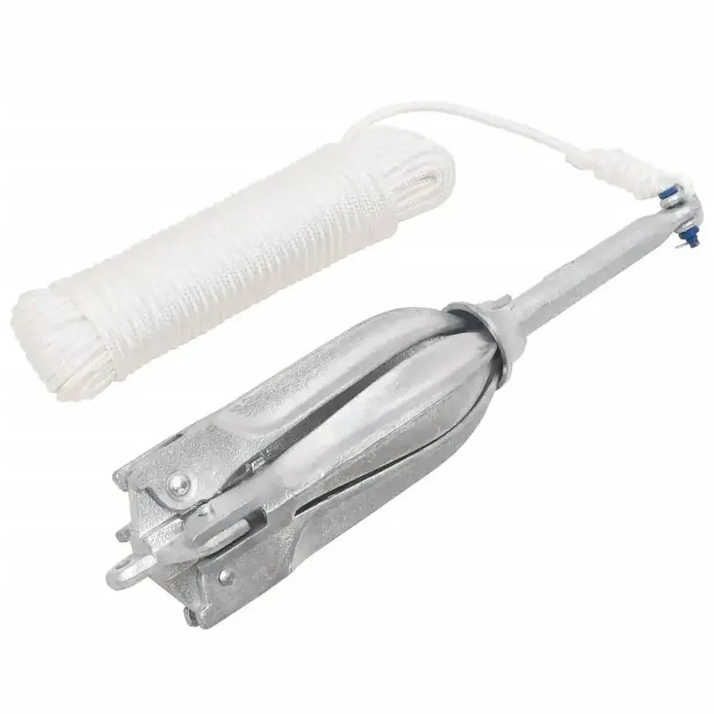 Compact Folding Grapnel Anchor Kit | 10kg Malleable Iron Anchor + 30m Rope for Small Watercraft