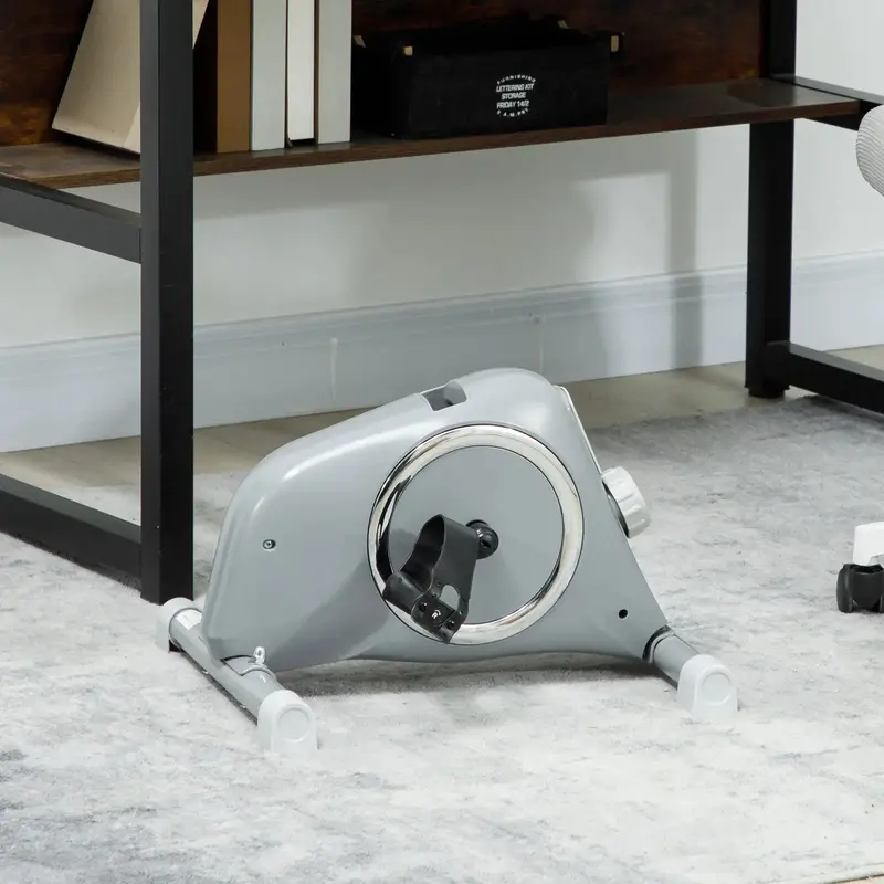 Compact Grey Under-Desk Exercise Bike – 8-Level Magnetic Resistance Pedal Exerciser for Home or Office – SPORTNOW