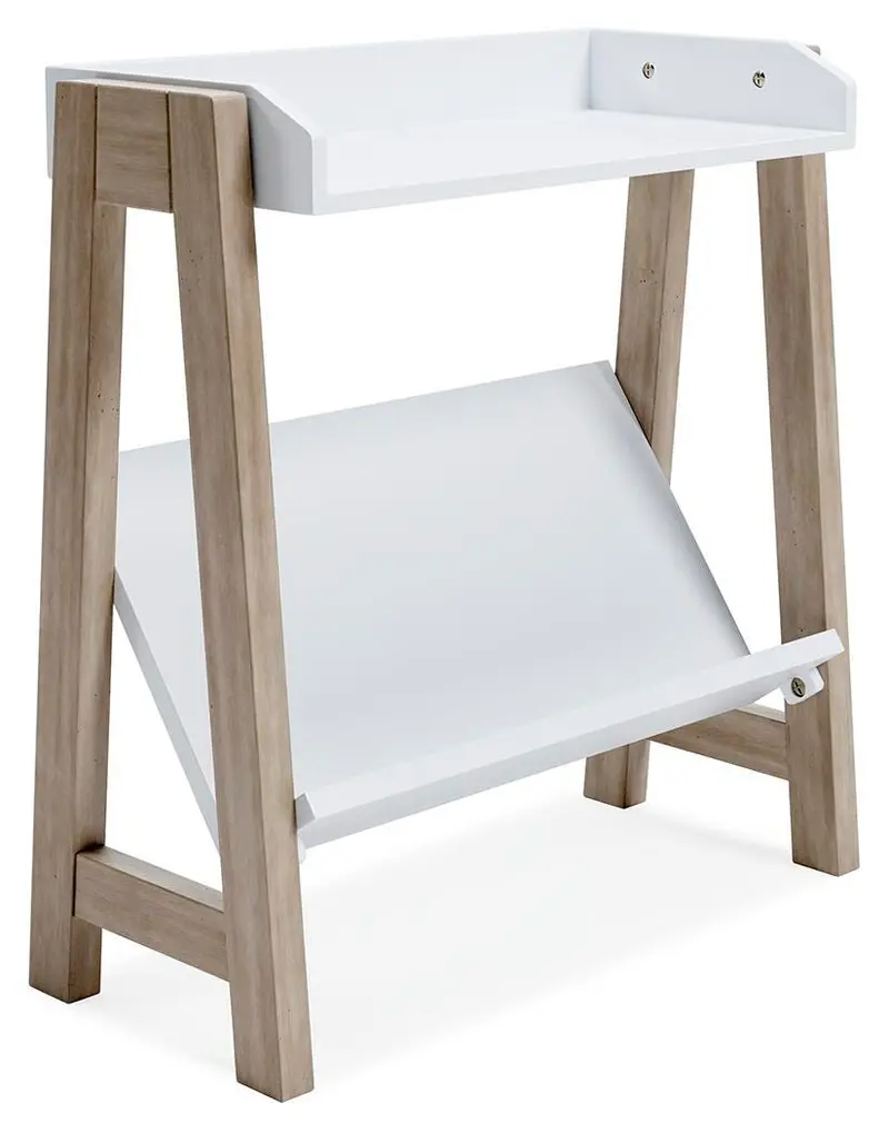 Compact Two-Tone White and Tan Bookshelf – Blariden Modern Design