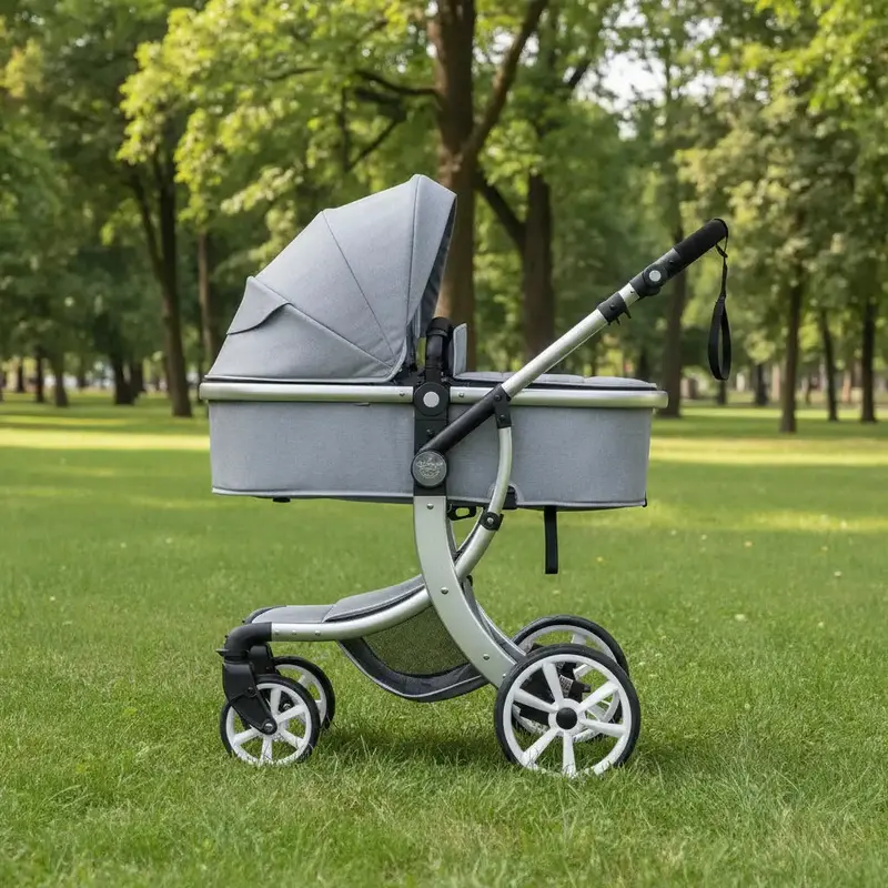 Convertible High-Back Baby Stroller in Grey | Reversible Bassinet & Pram Mode by COSTWAY