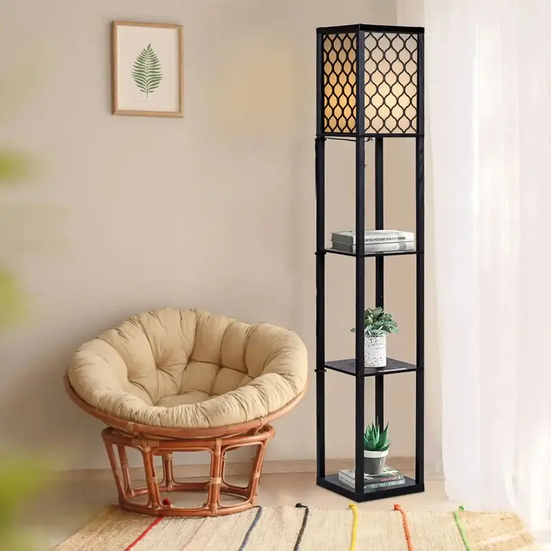 COSTWAY 160cm Shelf Floor Lamp – 3-Tier Storage Light with Fabric Shade & Space-Saving Design