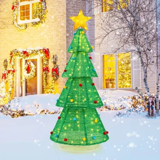 COSTWAY 190 cm Collapsible Pre-Lit Christmas Tree – 200 Warm White LEDs & Weather-Resistant Fabric