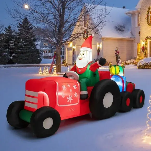 COSTWAY 2.7 m Inflatable Santa Tractor – Holiday Yard Decoration with Integrated LEDs
