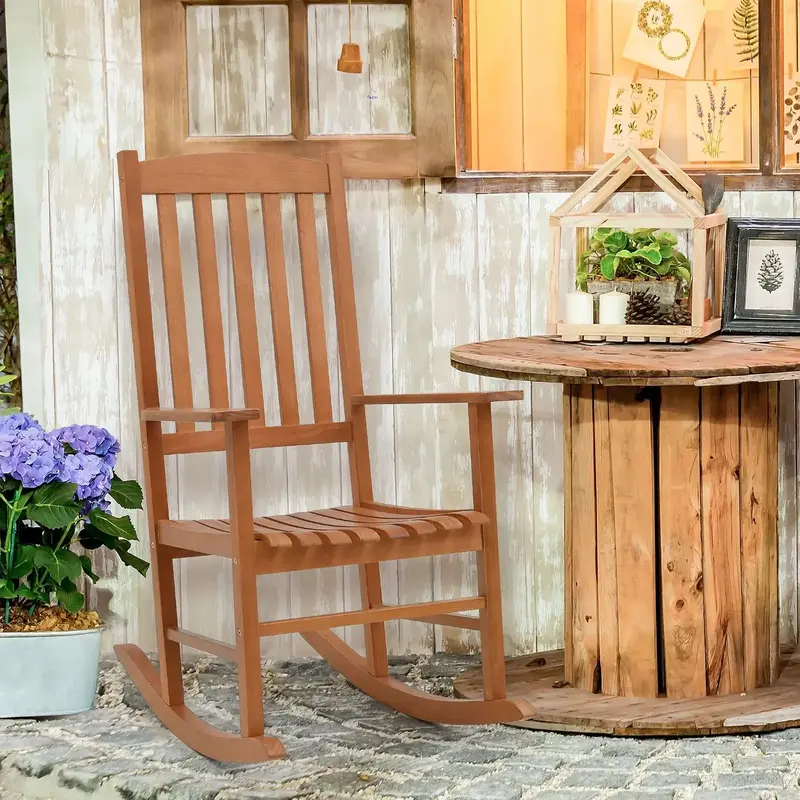 COSTWAY Eucalyptus Wood Patio Rocking Chair – Sturdy Outdoor Rocker Built from Solid Natural Timber