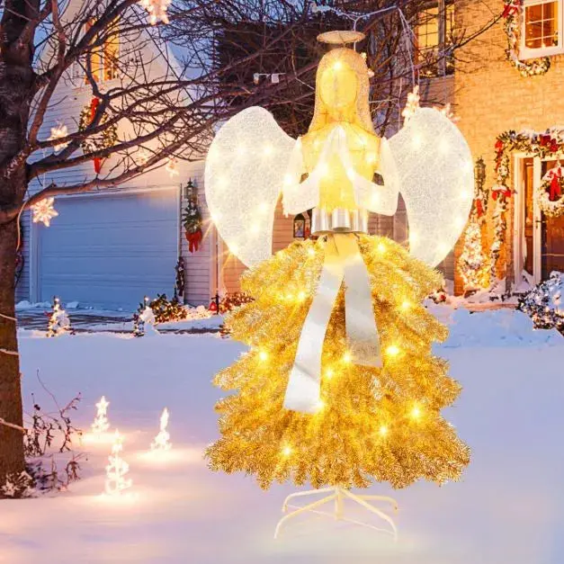 COSTWAY Illuminated Angel Tree – 1.57 m Standing Figurine with 150 Warm White LEDs