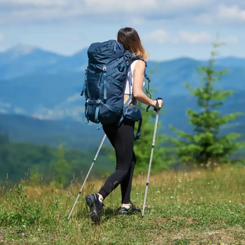 COSTWAY Lightweight Aluminum Trekking Poles — Silver Finish with Cork Grips and 6-Section Adjustability