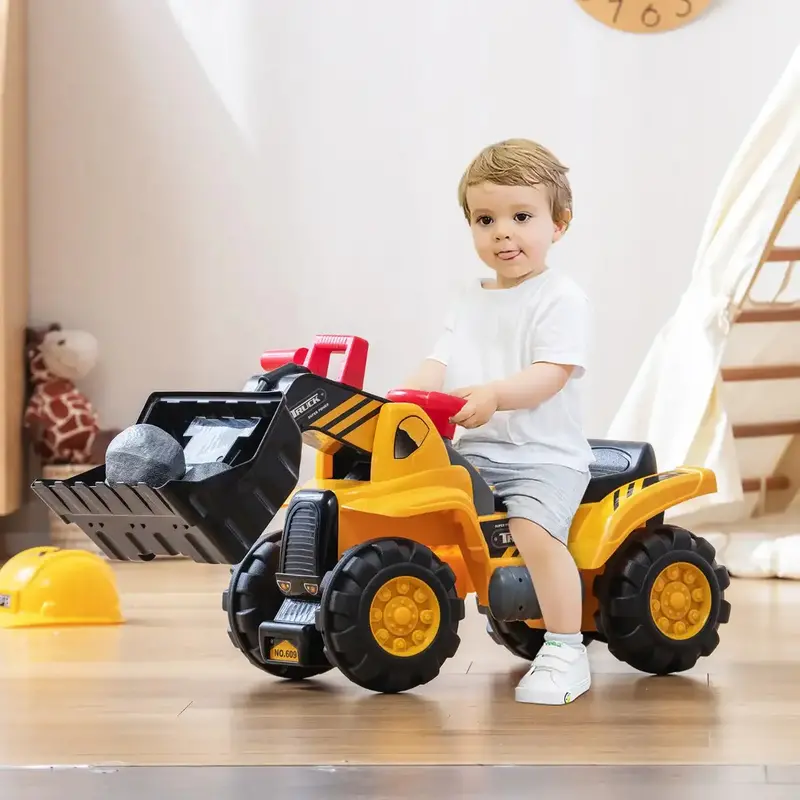 Costway Yellow Ride-On Bulldozer – Functional Bucket & Foot-Powered Digger