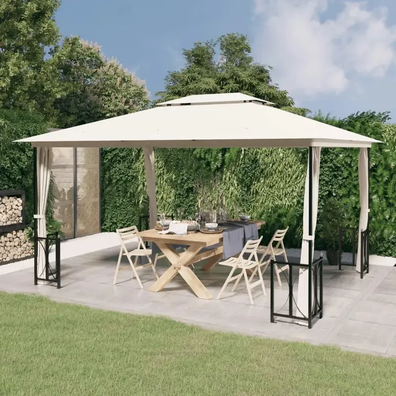Cream-Colored Double-Roof Gazebo with Full Enclosure – 3 x 4m Weather-Resistant Outdoor Pavilion