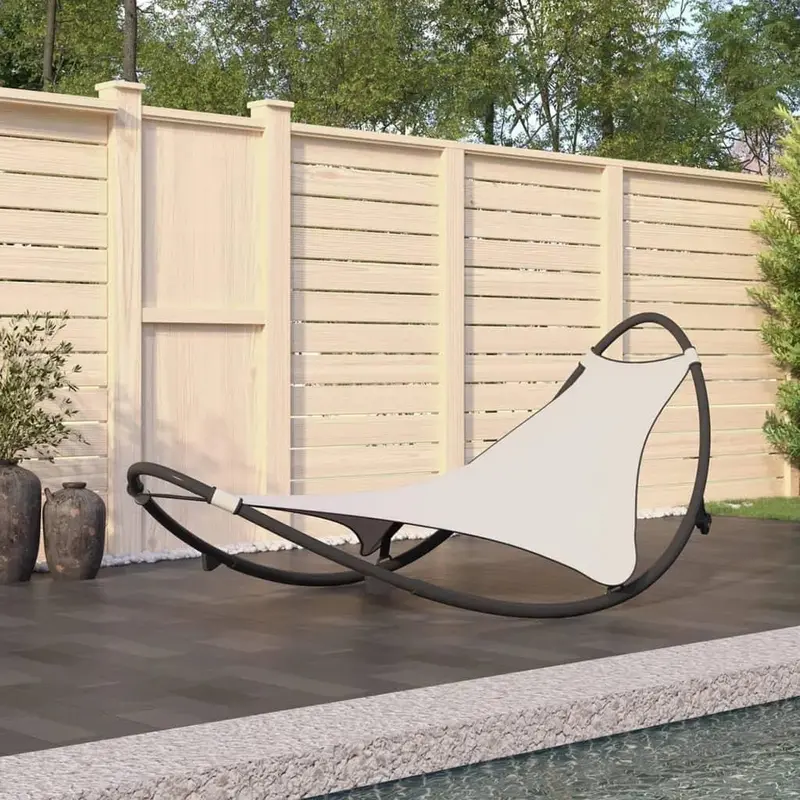 Cream-Colored Rocking Sun Lounger – Smooth-Wheel Mobility for Effortless Indoor/Outdoor Use