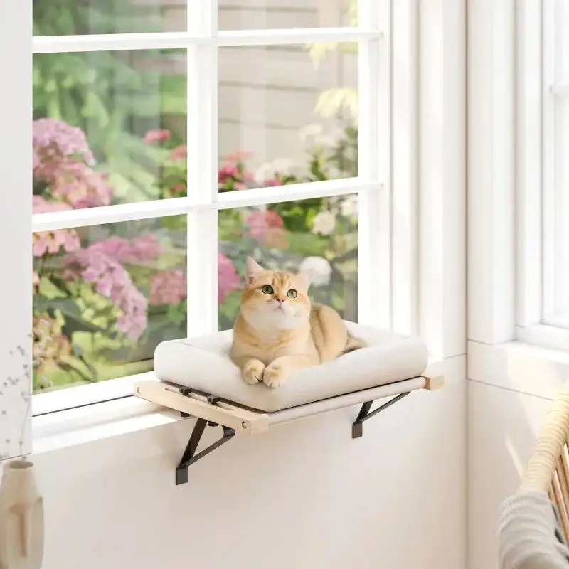 Cream & Wood Adjustable Cat Hammock | Radiator or Windowsill Mounting Option by PAWHUT