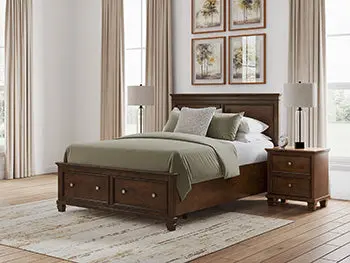 Danabrin Brown Queen Storage Bed with Integrated Drawers and Roll Slats