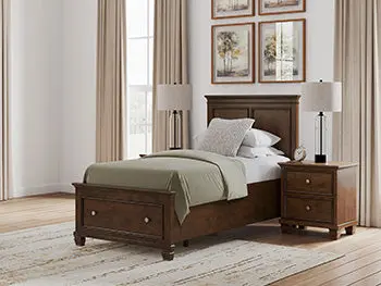 Danabrin Brown Twin or Full Platform Bed with Support Rails