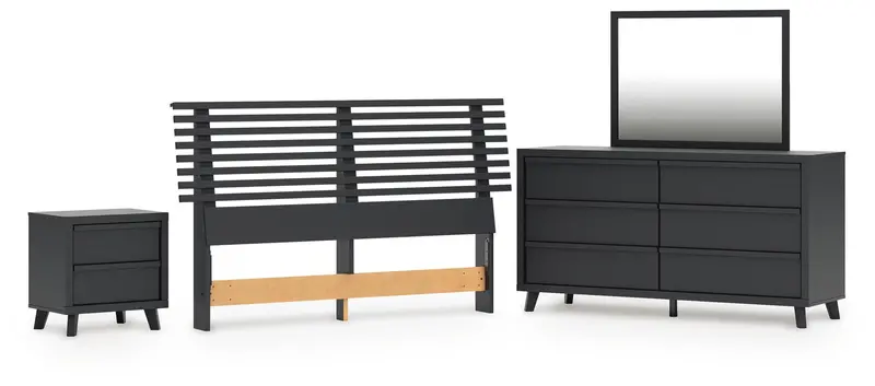 Danziar Black Queen Slat Headboard Set with Dresser, Mirror, and Nightstand