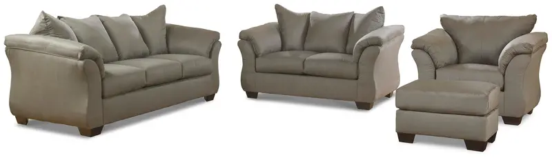 Darcy Cobblestone Living Room Set: Sofa, Loveseat, Chair, and Ottoman