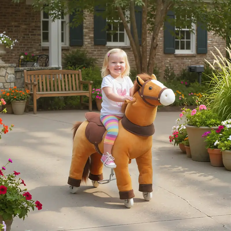 Dark Brown Plush Ride-On Pony – Motion-Powered Rocking Horse for Toddlers by AIYAPLAY