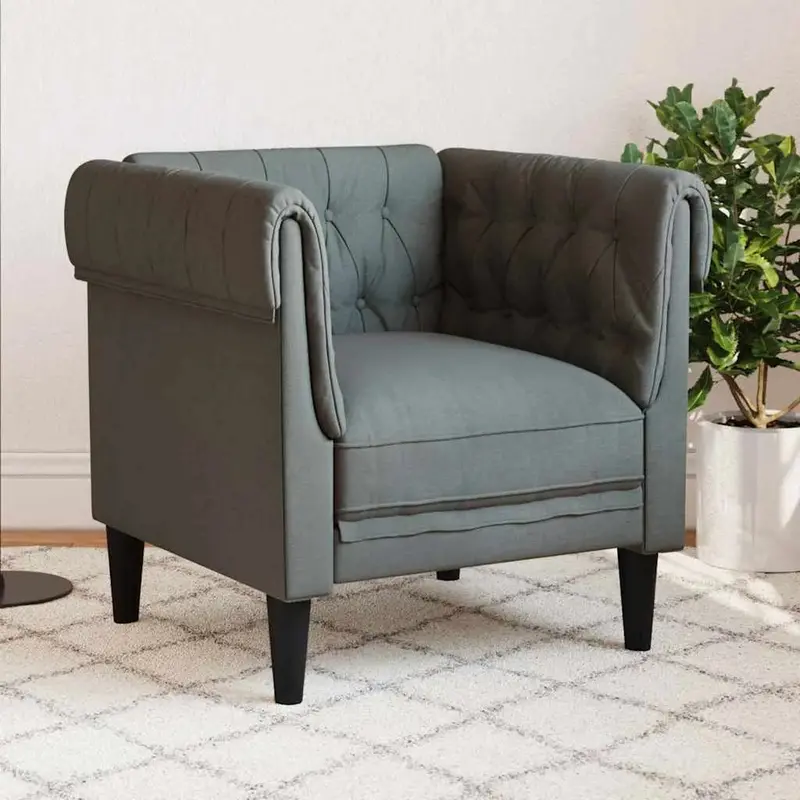 Dark Grey Fabric Chesterfield Accent Chair – Traditional Tufting & Rolled Armrests by VIDAXL