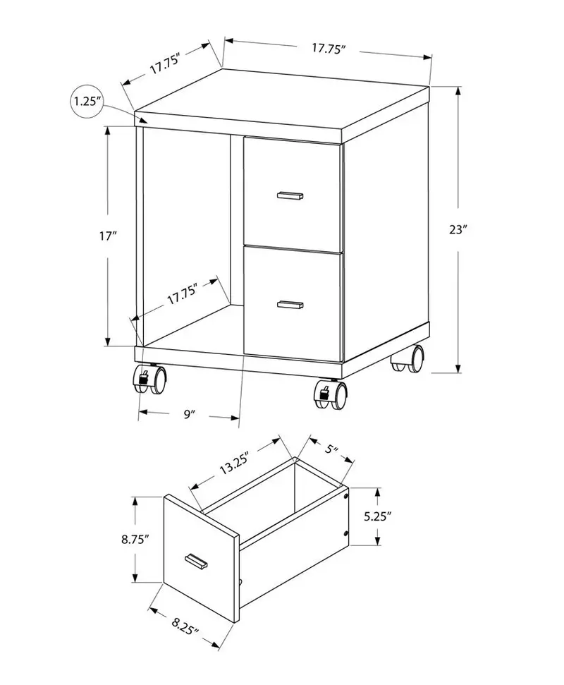 Dark Taupe Office Cabinet – 17.75″ x 17.75″ x 23″, Two-Drawer Hollow-Core Design