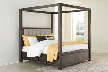 Dellbeck Dark Brown California King Panel Bed with Canopy Posts and Side Canopy