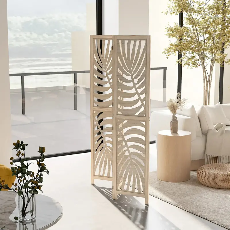 Detachable 3-Panel Folding Room Divider | Solid Paulownia Wood Screen for Flexible Space Zoning by HOMCOM