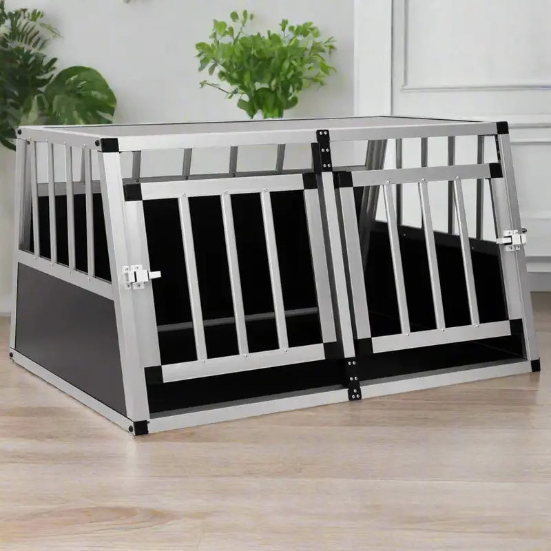 Double-Door Aluminium & MDF Dog Car Carrier – Secure Trunk Transport Cage – VIDAXL