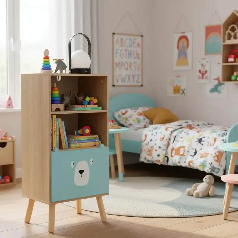 Double-Sided Kids Tree Bookshelf – Natural Wood 2-Tier Reading Nook for Children