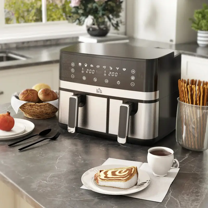 Dual-Basket Air Fryer | 5.2L + 3.3L Capacity with 8 One-Touch Presets & Even-Cook Technology by HOMCOM