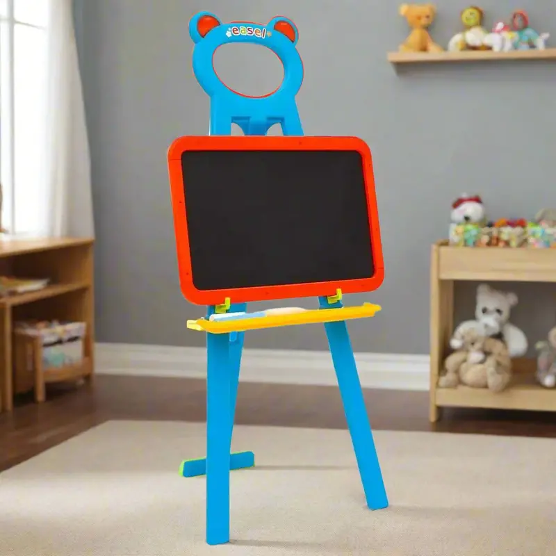 Dual-Function Kids’ Learning Easel – Magnetic Dry-Erase Board + Chalkboard with Storage Tray