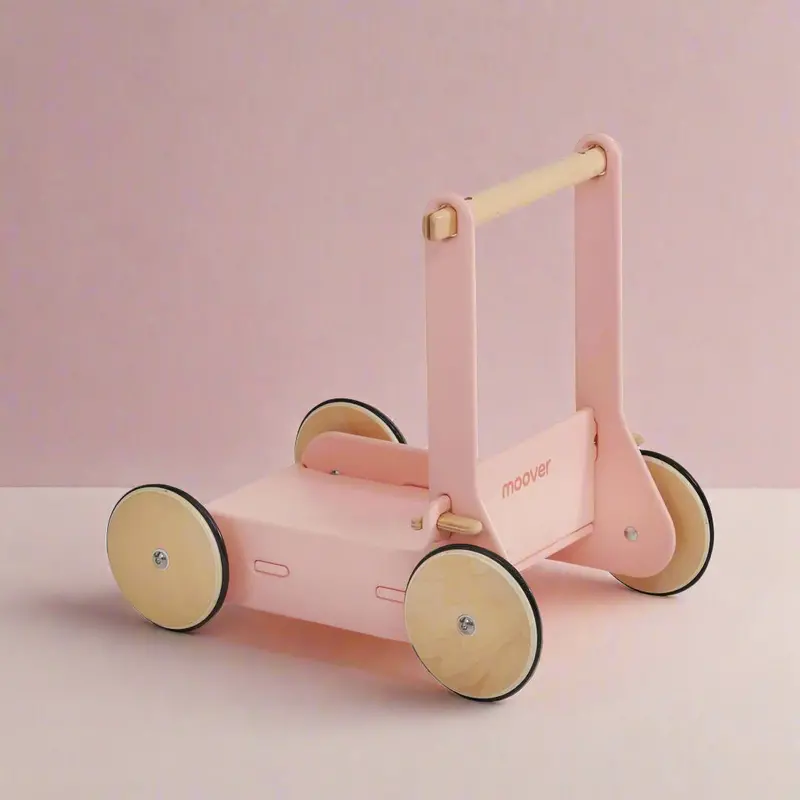 Eco-Friendly Wooden Baby Walker – Pink Finish with Tool-Free Click-Key Assembly