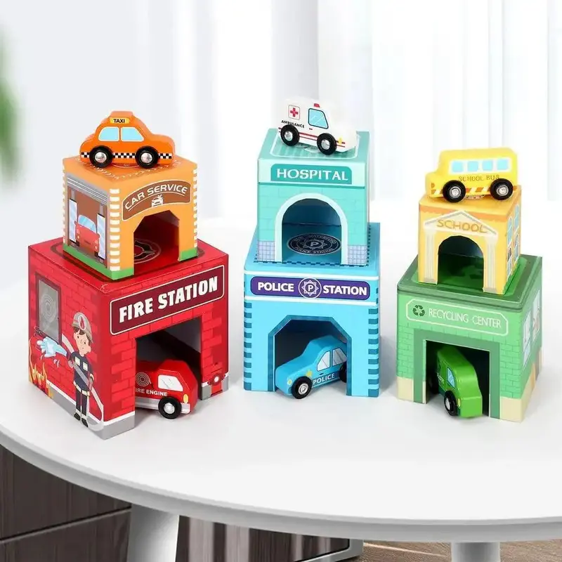 Emergency Vehicle Stacking Set – Themed Cubes for Early Sorting, Counting & First Responder Learning