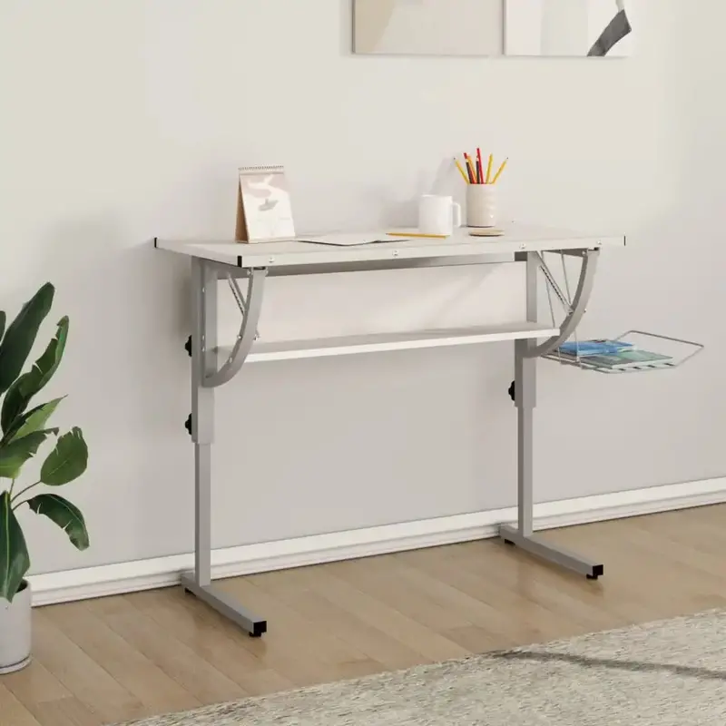Ergonomic Adjustable Craft Desk – Tilting White & Grey Workstation with Built-In Storage by VIDAXL