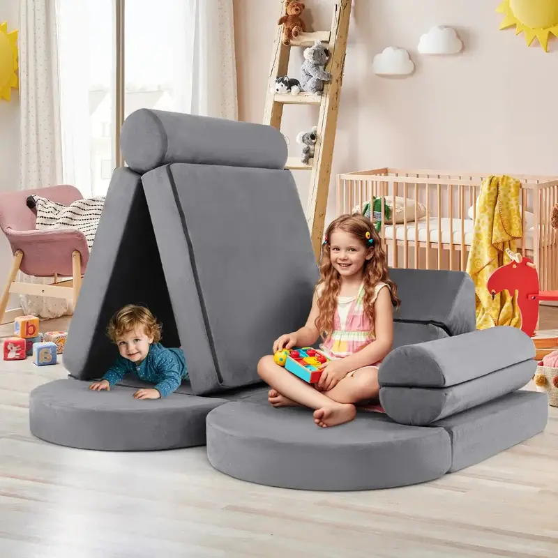 Expandable Foam Play Couch Set – 13-Piece Grey Modular System for Creative Indoor Play