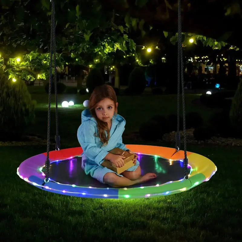 Flying Saucer Tree Swing — 100cm Diameter, 60 LED Lights, 8 Lighting Modes, 300kg Load Capacity