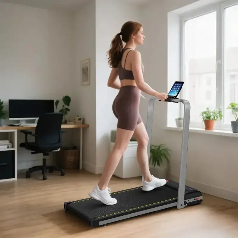 Foldable Incline Walking Treadmill in Silver – Shock-Absorbing Pad with Speed Range 1–6 km/h | SPORTNOW
