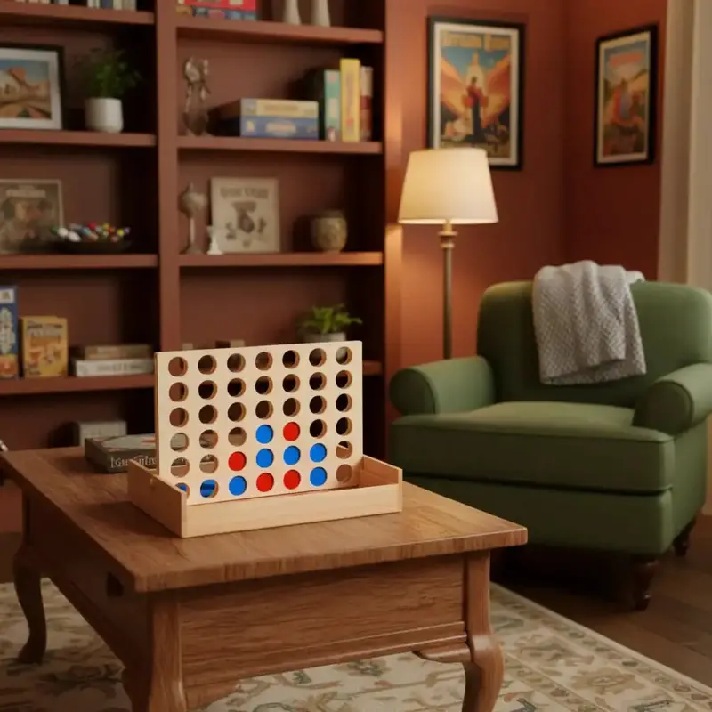 Foldable Wooden 4-in-a-Row Strategy Game – Portable Family Classic