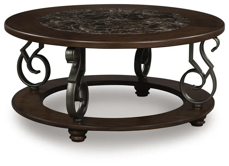 Frallyn Dark Brown Round Center Table for Contemporary Living Rooms
