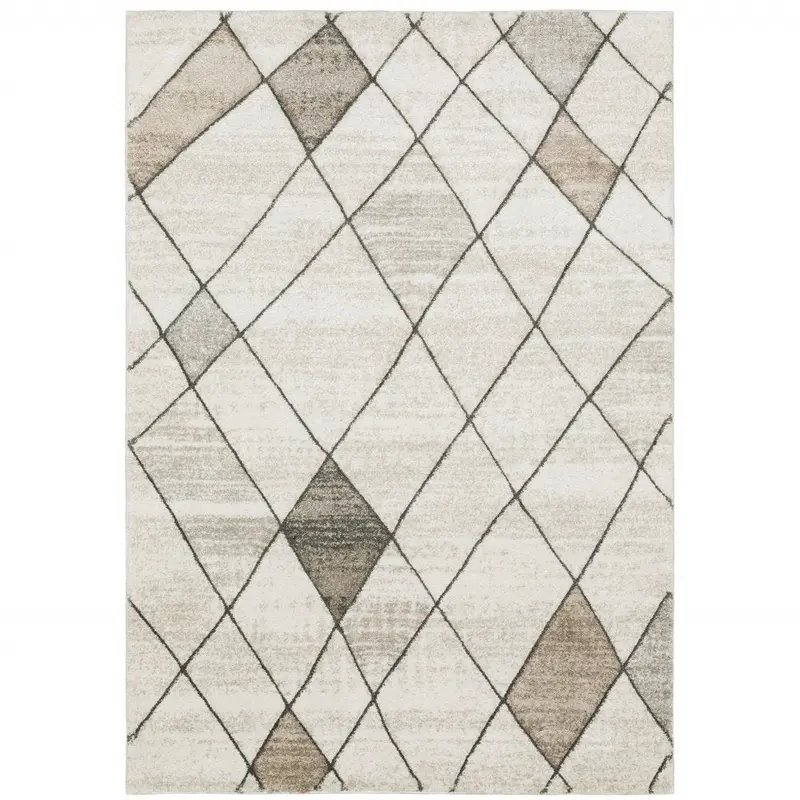 Geometric Power-Loom Area Rug – 3′ x 5′, Beige/Grey/Tan/Brown, Stain Resistant
