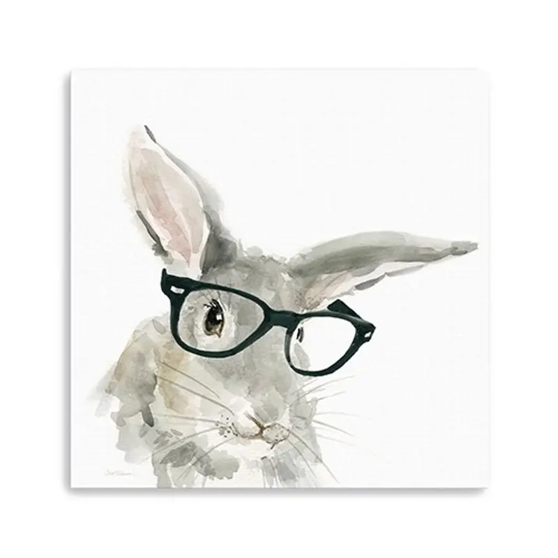 Glasses-Wearing Rabbit Watercolor Canvas – 20″ x 20″ Playful Wall Art