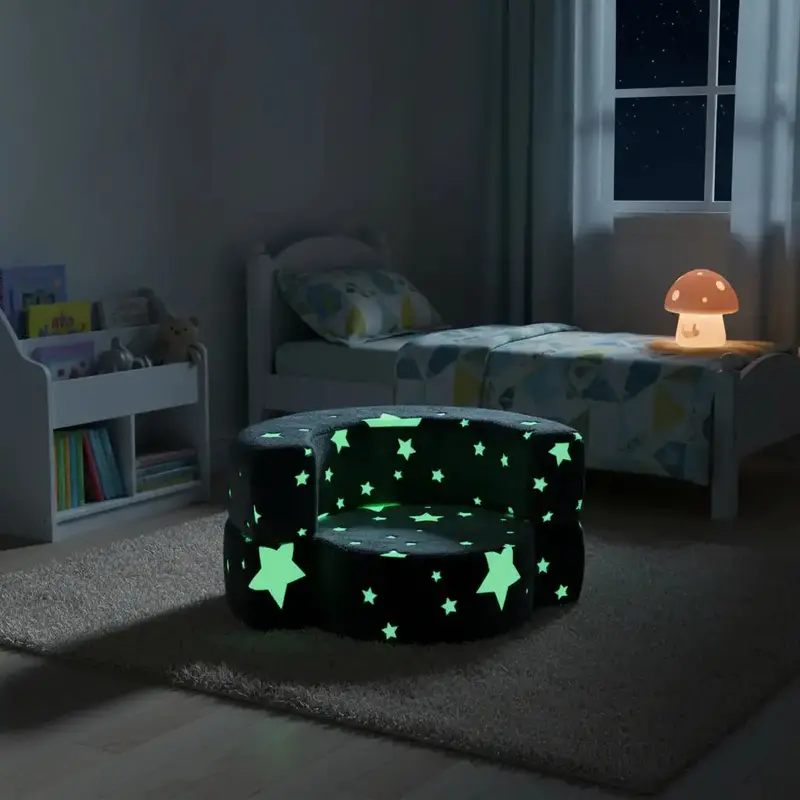 Glow-in-the-Dark 2-in-1 Convertible Toddler Sofa with Star Motif – Grey Fabric | COSTWAY