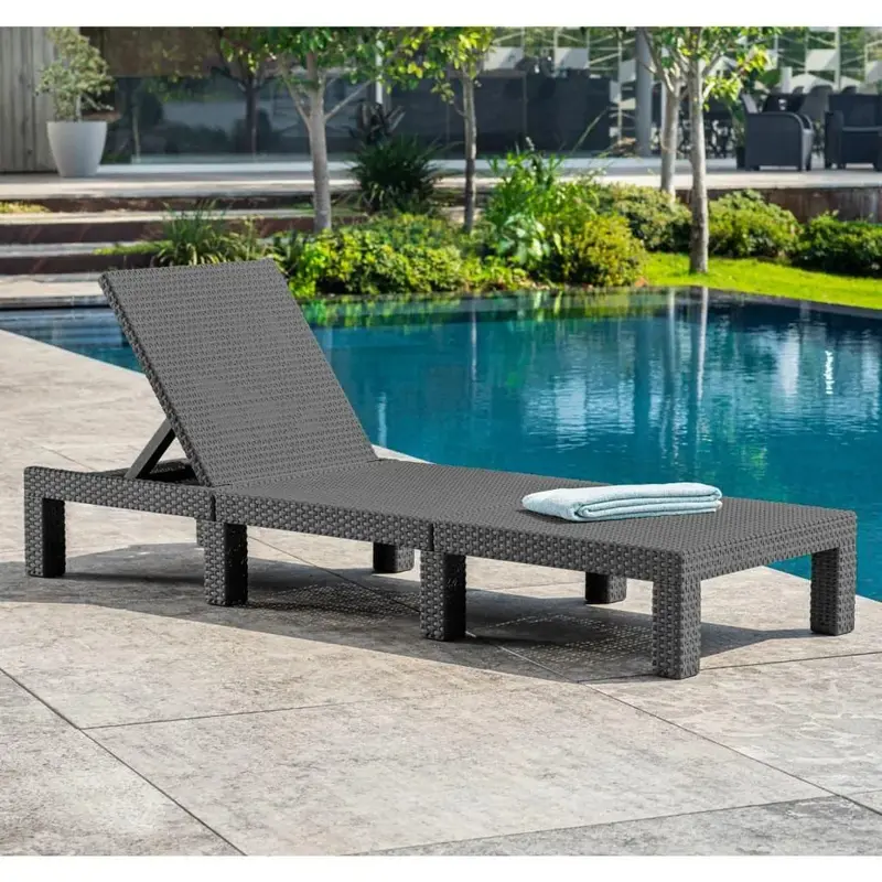 Graphite-Coloured Sun Lounger – ‘Daytona’ Outdoor Recliner with Plush Cushioned Support