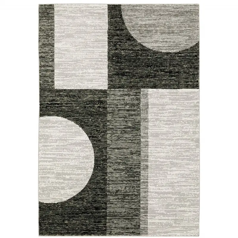Gray & Ivory Geometric Power-Loom Rug – 7′ x 10′, Durable Indoor Area Carpet
