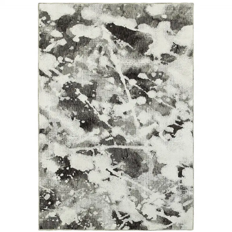 Gray & White Abstract Area Rug – 9′ x 12′, Power-Loom Woven Floor Covering