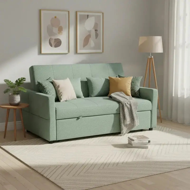 Green 3-in-1 Convertible Sofa Bed – Pull-Out Loveseat with Click-Clack Backrest by HOMCOM