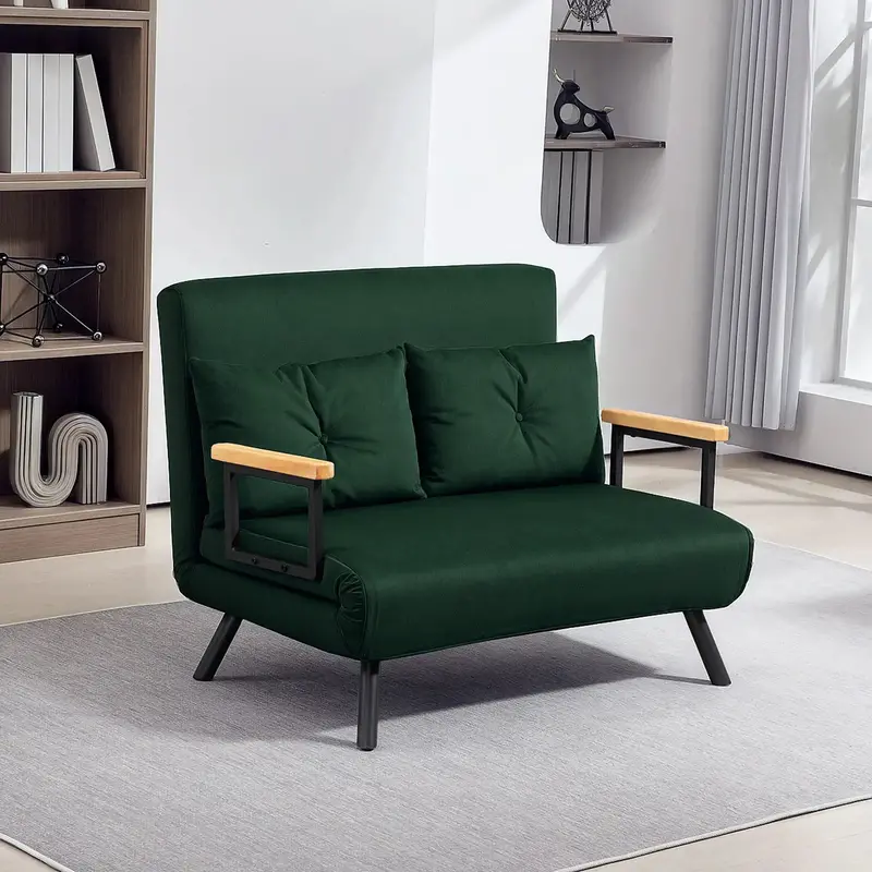 Green 4-in-1 Convertible Velvet Sofa Bed | Multi-Position Reclining Loveseat with Click-Clack Function by HOMCOM