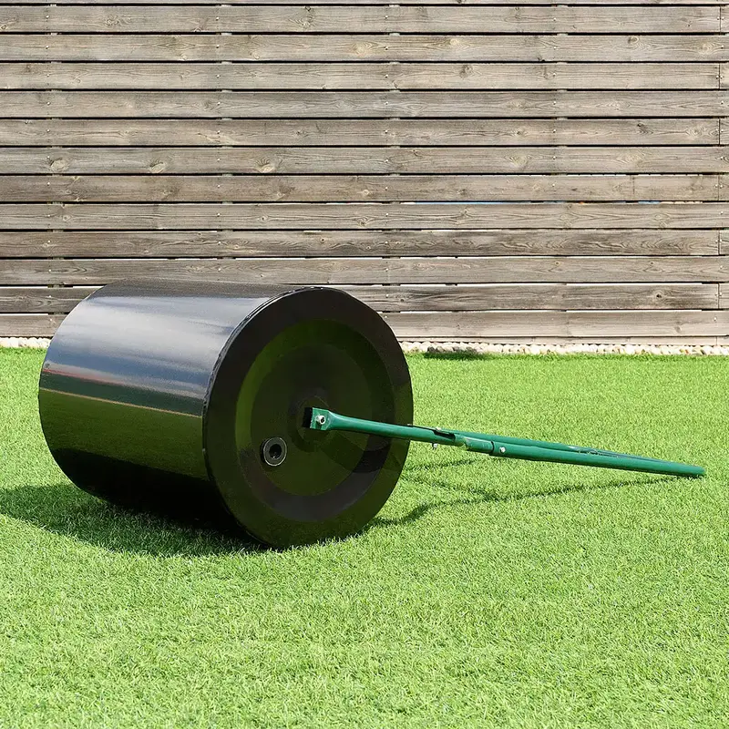 Green-and-Black Steel Lawn Roller – 16-Gallon Drum with U-Handle for Smooth Grass Seeding & Compaction by COSTWAY