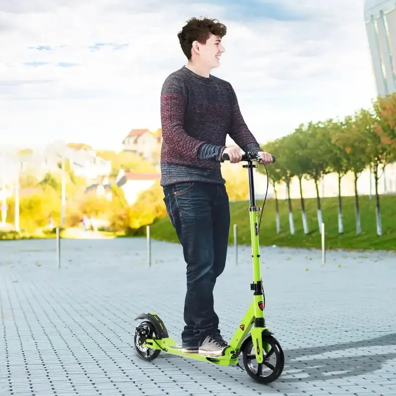 Green Foldable Kick Scooter for Teens & Adults – Lightweight Aluminium Frame & Dual Braking System by HOMCOM